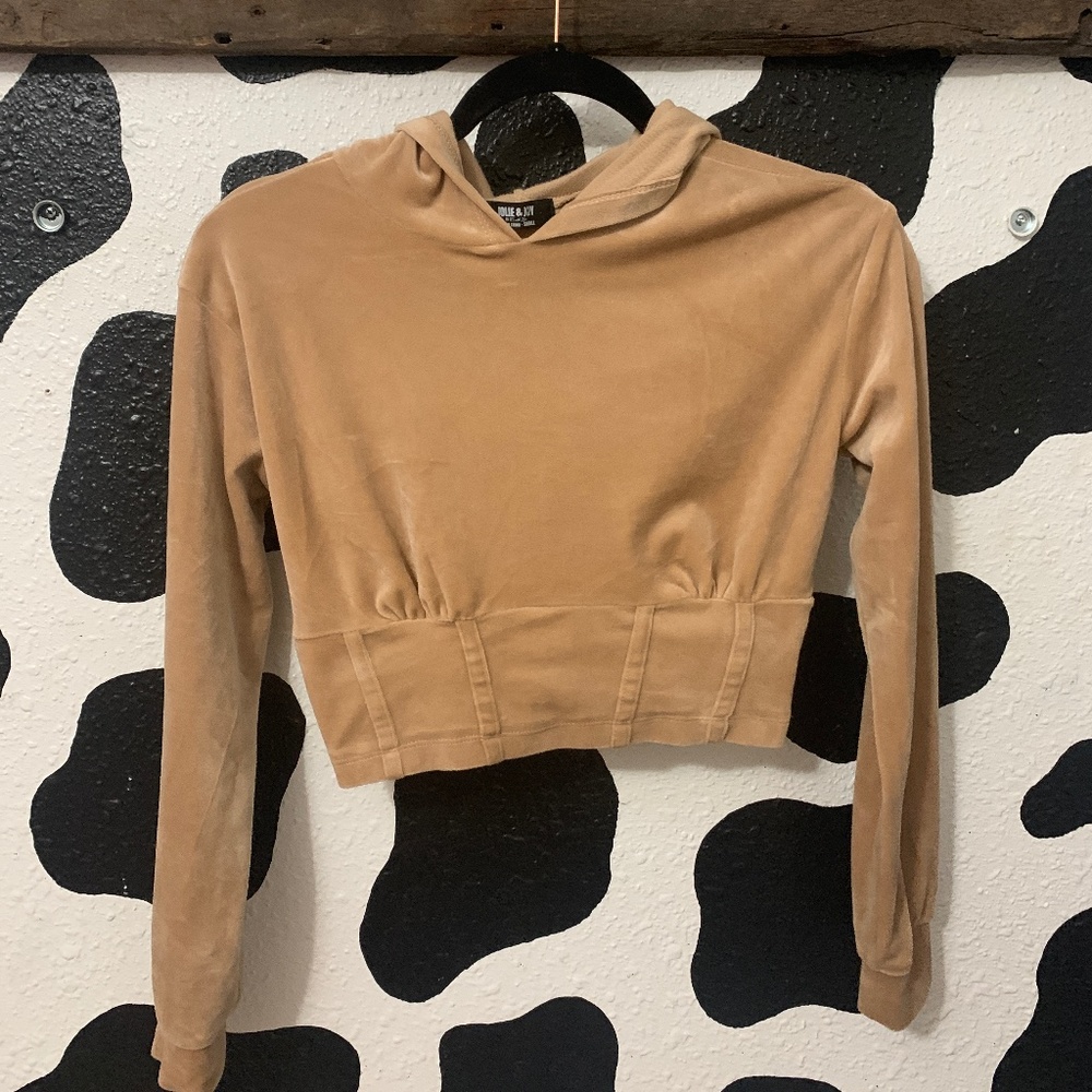 Cropped velvet hoodie